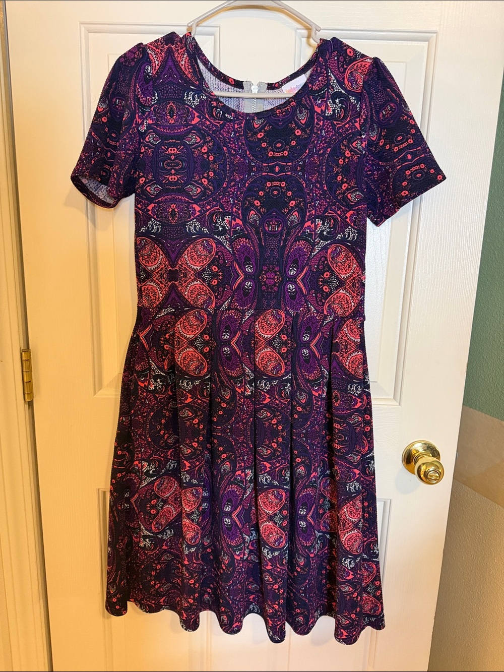 LuLaRoe Purple & Pink Paisley Short Sleeve Midi Dress